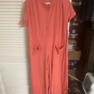 Coral Button-Down Jumpsuit